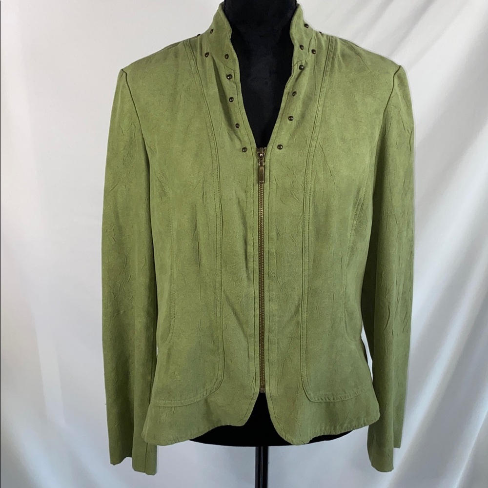 RQT Sage Olive Green Faux Suede Zip Front Jacket Medium